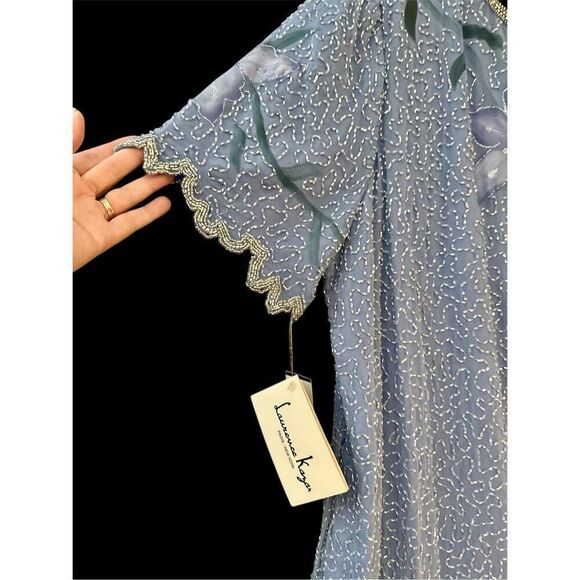 Laurence Kazar silk beaded long formal periwinkle blue purple floral 14W new - Picture 6 of 12